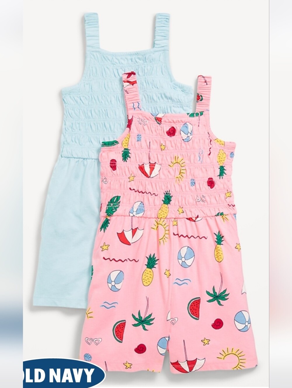 2-Pack Waist-Defined Sleeveless Smocked Romper for Girls
